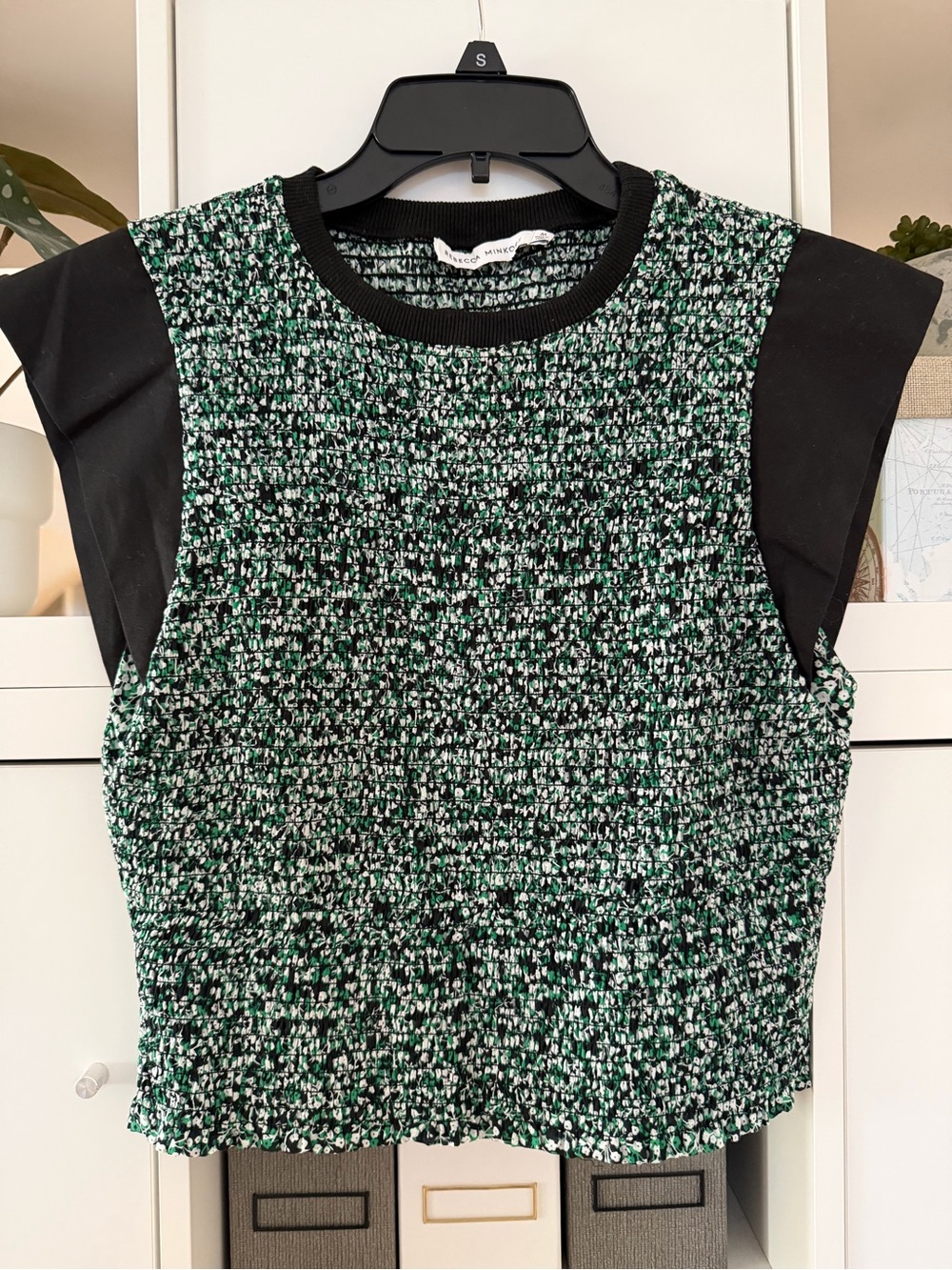 Rebecca Minkoff Green & Black Short Sleeve Top